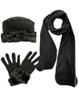 AimTrend Women's Fur Trim Polyester 3 Piece Fleece Hat, Scarf and Glove Winter Set