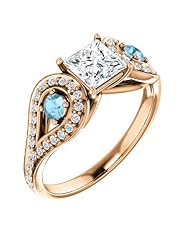18K Rose Gold Princess Cut Diamond and Aquamarine Ring -- LIFETIME WARRANTY