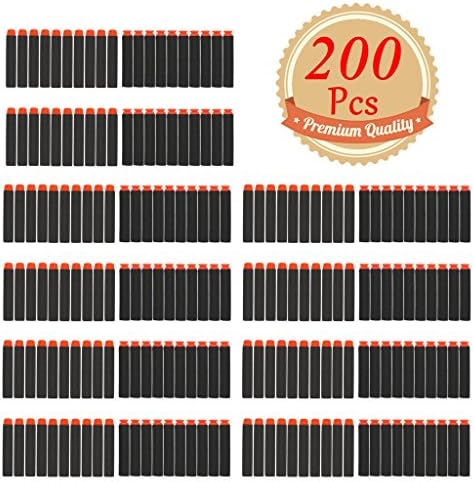 EC2BUY 200pcs 7.2cm Refill Bullet Darts for Nerf N-strike Elite Series Blasters Kid Toy Gun - Black(round head and suction head)
