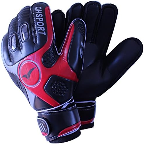 QIONGHUA G1 Performance Ace Fingersave Junior Goalie Glove,Latex Soccer Goalkeeper Gloves with Finger Dual Protection Black (10)
