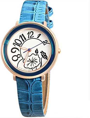 Elegant waterproof blue fashion wristwatch with flower design for ladies and girls