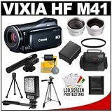 Canon Vixia HF M41 Flash Memory HD Digital Video Camcorder with Microphone + Video Light + Battery + Tripod + Case + 2.5x Telephoto & .45x Wide-Angle Lens Kit