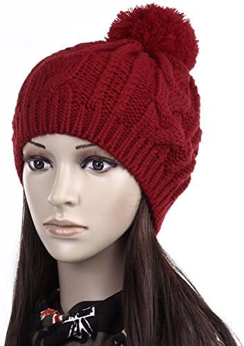 Deobox Slouch Beanies Button Hats Knitted Beret Cap Crochet Baggy Hat A1 Burgundy