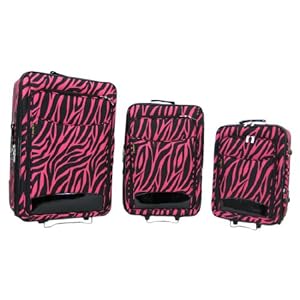 3 Piece Black/Hot Pink Zebra Print Suitcase Set Luggage