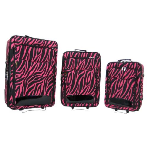 Piece Black/Hot Pink Zebra Print Suitcase Set Luggage