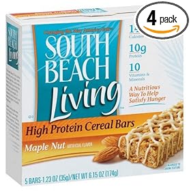 South Beach Living High Protein Cereal Bars, Maple Nut, 5-Count Bars (Pack of 4)