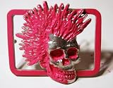 Punk Rocker Skull with Mohawk Pink Belt Buckle