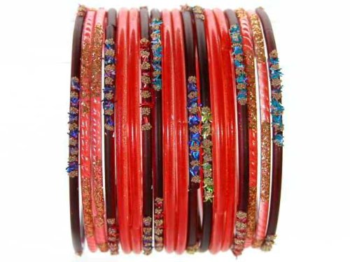 Click here to buy Beachcombers! Ethnic Glass Indian Wedding Bridal Bollywood Bangles Belly Dance Bracelets SetOrange....