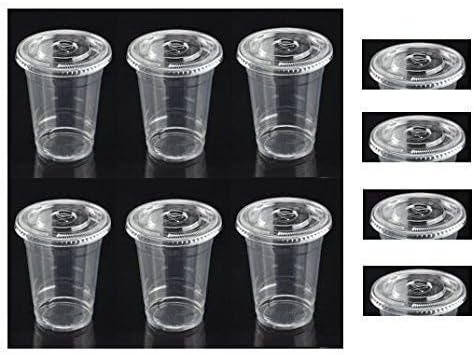 100 Sets 16 oz Plastic CLEAR Cups with Flat Lids for Iced Coffee Bubble Boba Tea