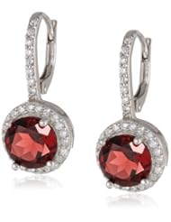 Round Garnet Halo Leverback Earrings