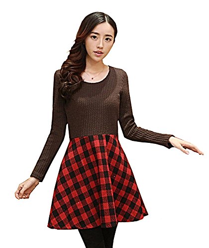 ワンピース 長袖 チェック 千鳥格子 ニットワンピース ニット 薄手 フレアー フレアスカート ミニ ミニスカート エレガンス キュート カジュアル パーティ ２次会 レディース 秋物 冬物 可愛いスカーフ付き R352