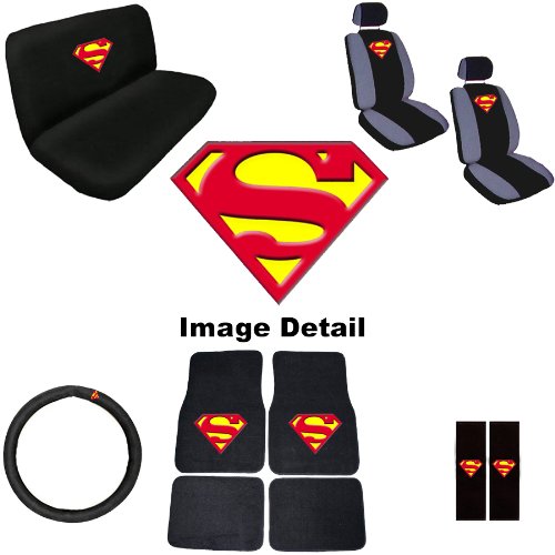  15PC Superman Logo Shield Auto Accessories Interior Combo Kit Gift Set