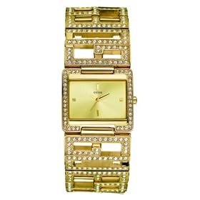 Guess Ladies 'Spellcheck' Gold Plated Stone Set Case & Bracelet Watch