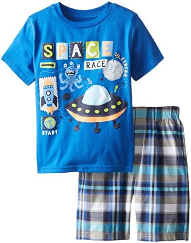 Kids Headquarters Little Boys' Tee with Plaid Shorts Space 4-7, Navy, 5
