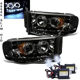 6000k Slim Xenon HID Kit+ 02-05 Dodge Ram Halo LED Smoke Projector Head Lights by Eautolight