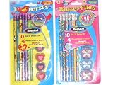 Mega Bloks - Dessin - Assortiment Fun 10 Crayons À Papier Papillons / Chevaux + Gommes + Taille Crayon Offert