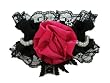 Bellas Luxury Leather Dog Collar - Black Lace and Pearls with a Single Pink Rose, Black - Small 13"