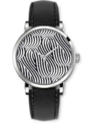 SPRAWL Aanalog Fashion Series Silver Ladies Watches of Genuine Black Leather Strap,Unique Wrist Watch for Women Girls Designed with Black and white stripes