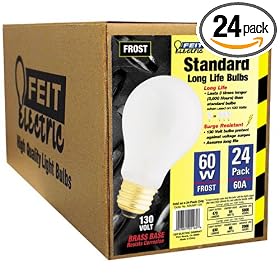Feit Electric 60A MP-130 60-Watt A19 Household Bulb, Frosted, 24 Pack by Feit Electric