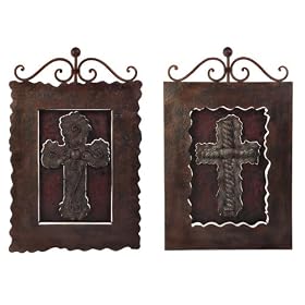 Set of 2 Old World Cross Hanging Wall Art Plaques 28 by CC Home Furnishings