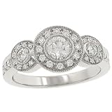 3 Round Bezel Diamond Ring w/ Pave Diamond Trim 1cttw