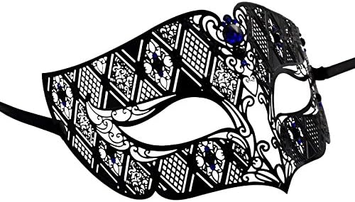 1Bay Beautiful Pair Black Swan Collection Sexy Couple Masquerade Masks with Blue Rhinestones