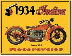 1934 Indian Motorcycles Tin Sign 16"W x 12.5"H