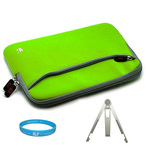  Green Neoprene Protective Sleeve Cover Carrying Case with Exterior Accessory Pocket for ASUS Eee Pad Transformer TF101-A1 10.1-Inch Tablet Computer 16GB and 32GB + Universal Silver Butterfly Tablet Stand + SumacLife TM Wisdom Courage Wristband