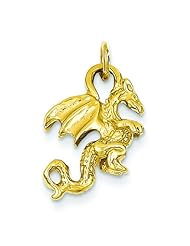 14K Yellow Gold 3-D Dragon Charm Pendant Jewelry