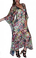 Goddess Floral Print Bateau Neck Chiffon/Polyester Dolman  Dress