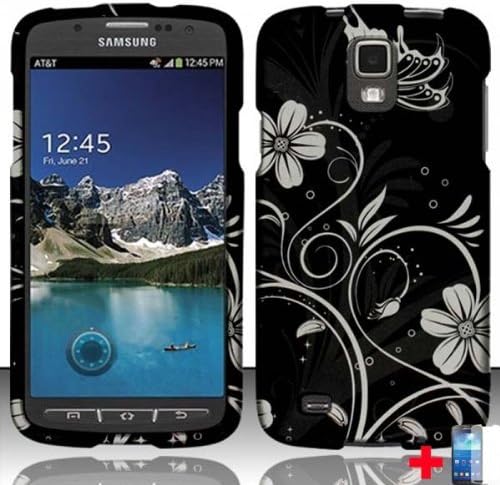 SAMSUNG GALAXY S4 ACTIVE i537 i9295 WHITE FLOWERS RUBBERIZED DESIGN MOBILE PHONE COVER + SCREEN PROTECTOR, FROM [TRIPLE8ACCESSORIES] (CGFT5)