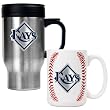 Tampa Bay Rays MLB Stainless Steel Travel Mug & Gameball Ceramic Mug Set - Primary Logo by Great American Products