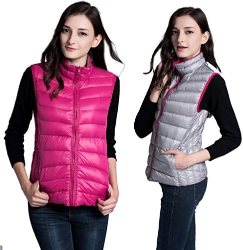 WenVen Women's down jacket light weight Vest(Pink/Silver Grey,S)