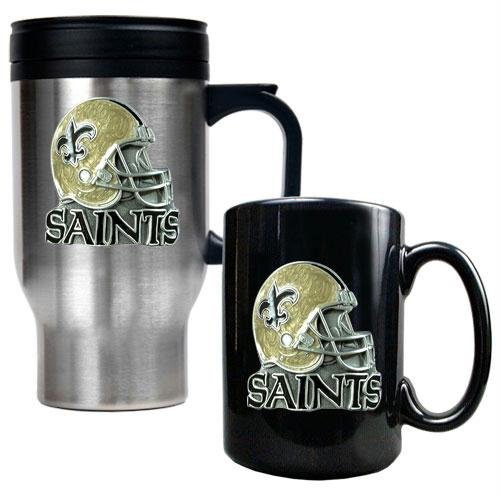 NFL New Orleans Saints Travel Mug & Ceramic Mug Set - Helmet Logo