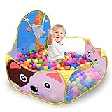 Jacone 1.2M Portable Foldable Cute Animal Pattern Hexagon Play tent with Basketball Hoop-Indoor and 