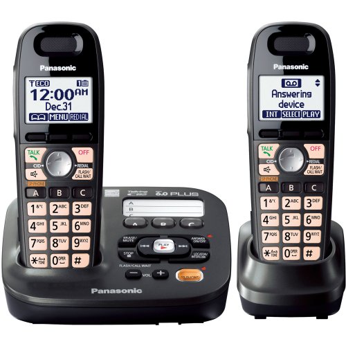Panasonic KX-TG6592T DECT 6.0 Amplified Sound Cordless Phone with Answering System, Metallic Black, 2 Handsets