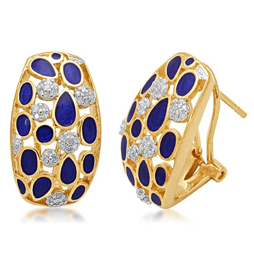 18k Yellow Gold plated Sterling Silver Diamond Purple Enamel J hoop Earrings (1/5 cttw, I-J Color, I3 Clarity)