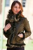 Womens Natasha Double-Faced Rabbit Fur Jacket with Raccoon Fur Trim