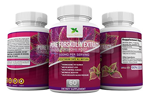 Express Health Pro Pure Forskolin 250MG Weight Loss & Appetite Control Supplement: Coleus Forskohii Extract Vegetable Capsule