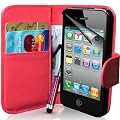 F�r Apple iPhone 4 4G 4S Buch-Stil Kunstledertasche in Rosa H�lle Mit Magnetverschlu� Etui Tasche Case Schutzh�lle - Plus Mit Touchscreen Eingabestift im Mini-Format, LCD-Displayschutzfolie und Reinigungstuch Inklusive
