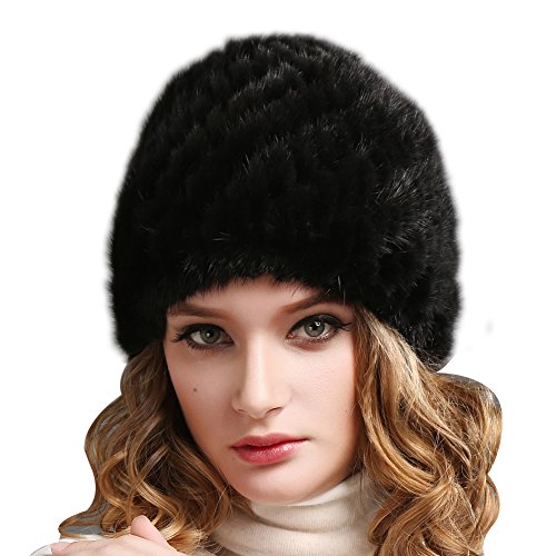 FURTALK Womens Girls Real Mink Fur Knitted Hat Winter Beanie Warm Cap