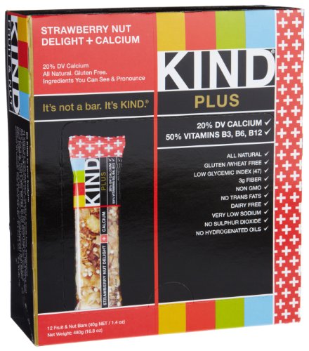 KIND PLUS, Strawberry Nut Delight + Calcium, Nutritional Boost, Gluten Free Bars (Pack of 12)