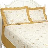 Luxor Treasures Embroidered 100-Percent Cotton Twin Quilt Set, Gold