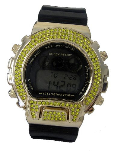 Mens Shock Resist Metal Gold Face Canary Cz Rock Urban Watch - Amazon UK