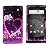New Purple with Pink Heart Flower Motorola Droid A855 Snap on Cell Phone Case + Belt Clip