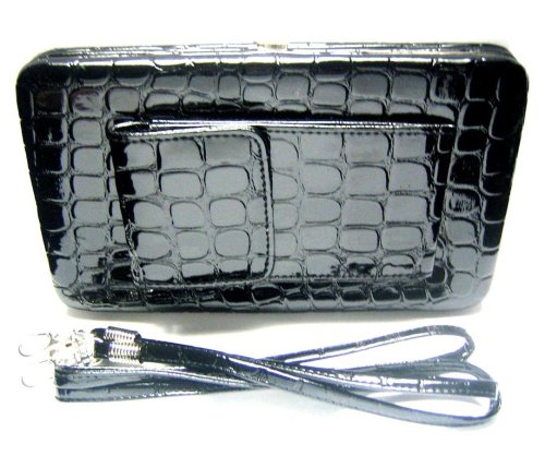 New Black Alligator Clutch Flat Wallet Purse w/Cell Phone Case