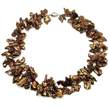 HinsonGayle AAA Giant 15-25mm Chocolate Keshi Cultured Pearl Necklace (Sterling Silver)