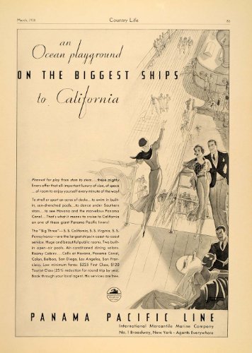 1934 Ad Panama Pacific Line Ship Ocean Liner Art Deco - Original Print Ad