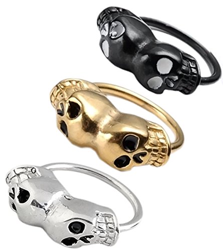 PiercingJ Punk Gothic Stainless Steel Double Skull Captive Nose/ Nipple/ Eyebrow/ Lip Ring/ Nath/ Earring 18g Gauge