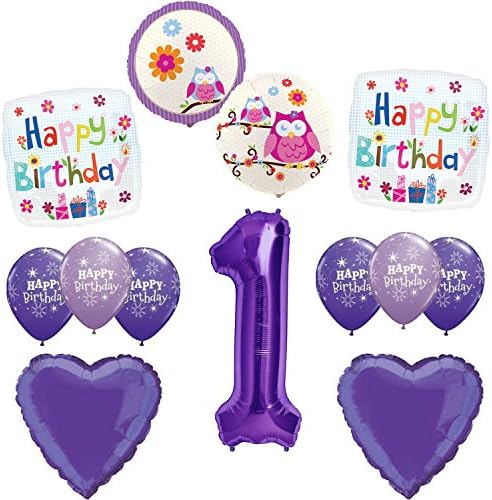 Owl Blossom Happy 1st Birthday Party Balloons Decorations Set